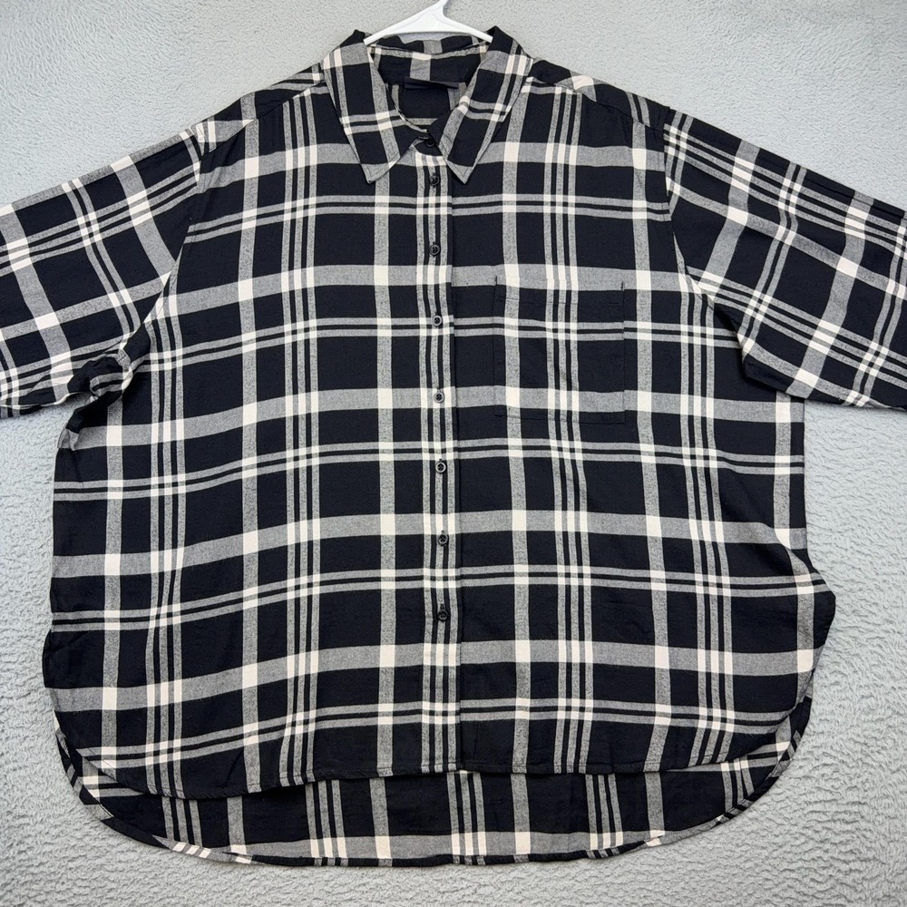 Lane Bryant Shirt Womens 22/24 Black Plaid Button Up Long Sleeve No Peek Tunic - Picture 2 of 14